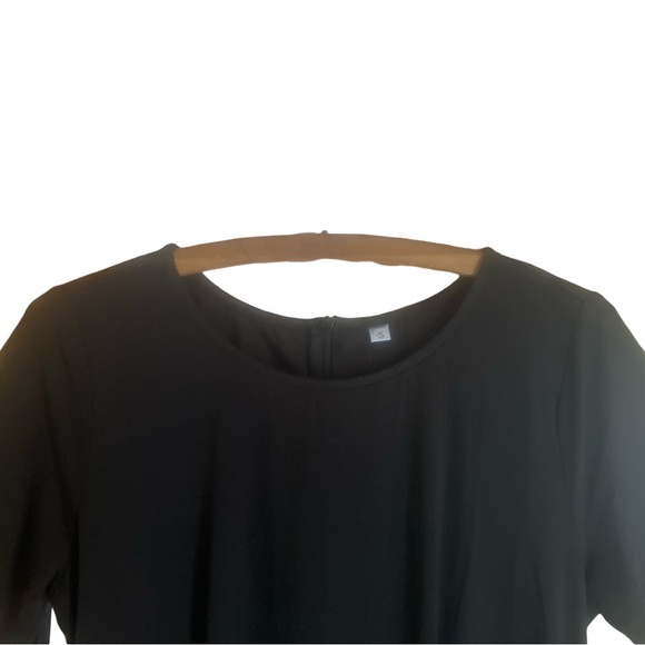 Black Jersey Knit Midi Dress w/ Waist Tie – Comfy & Versatile Wardrobe Essential - Picture 12 of 12